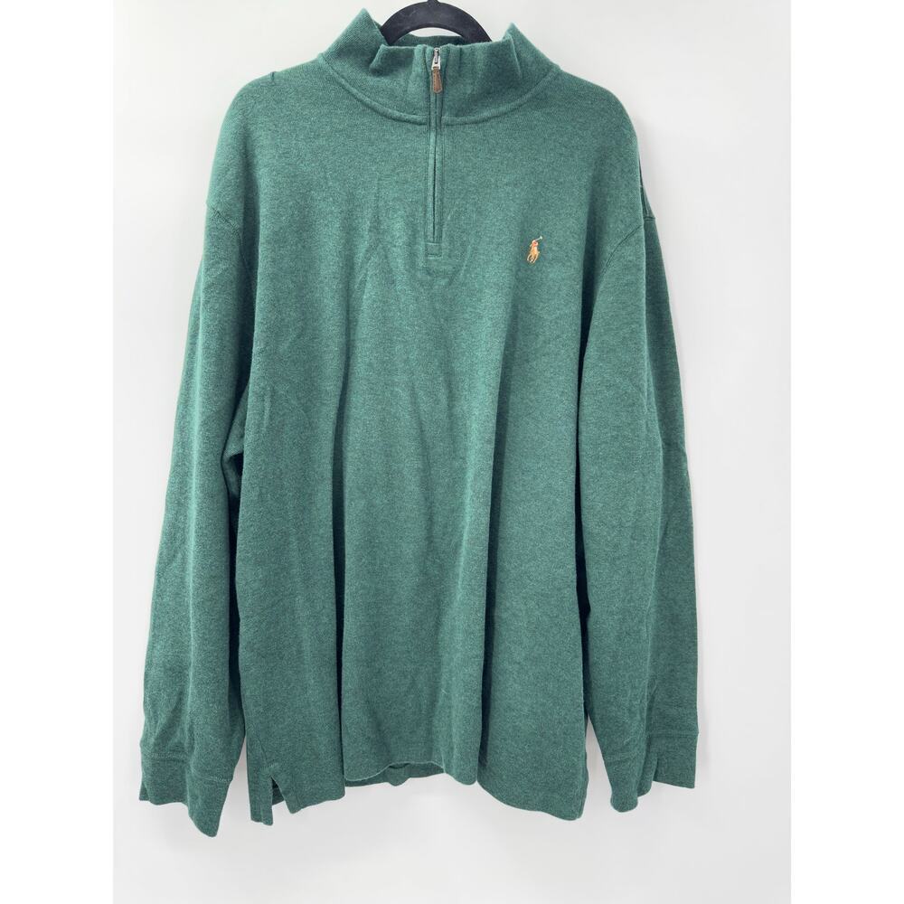 Polo Ralph Lauren Men's 1/4 Zip Green Cotton Pullover Sweater XXL Estate Rib
